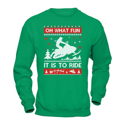 Snowmobile Sweater Christmas Oh What Fun It Is To Ride-T-Shirt & Hoodie-Crewneck Sweatshirt-Irish Green