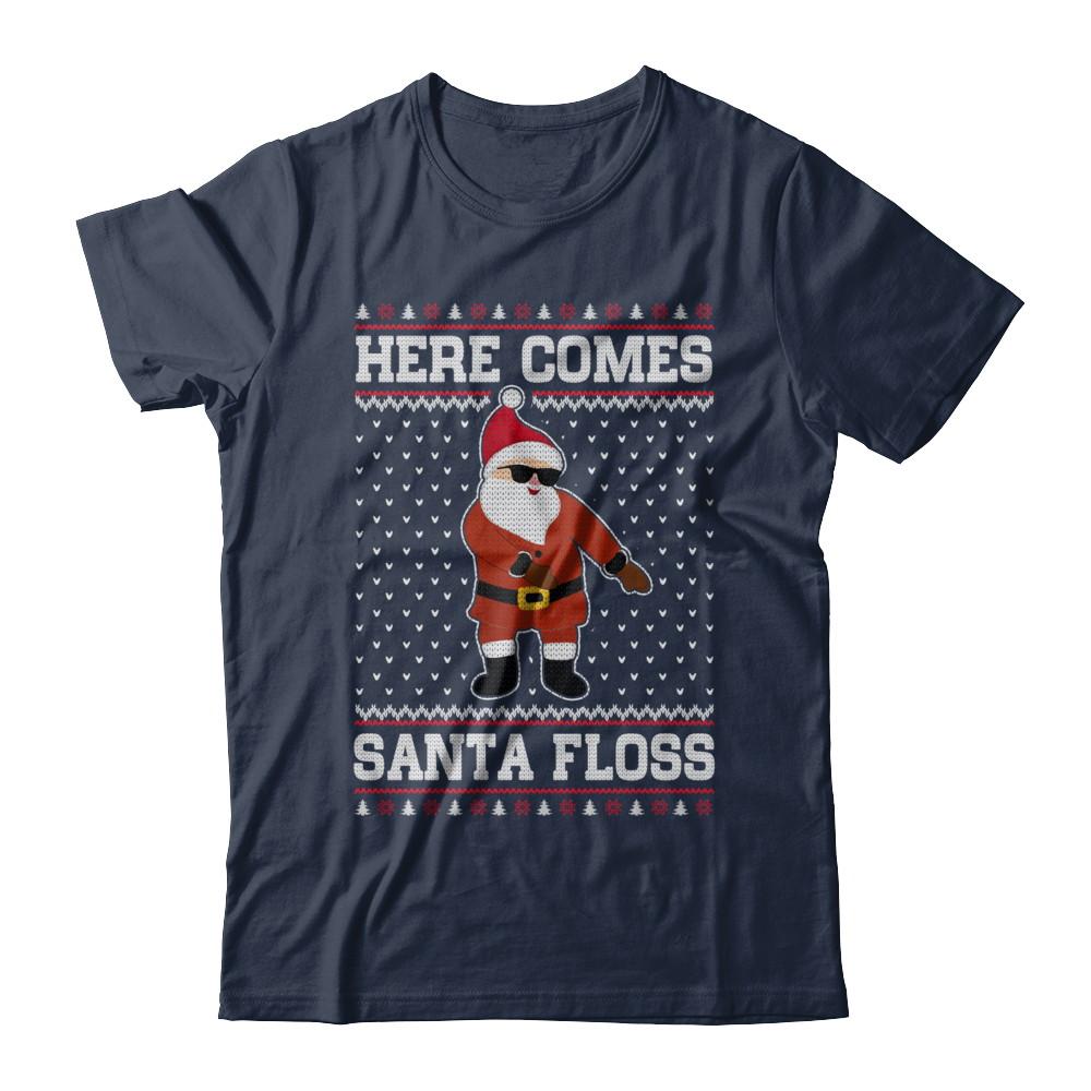 Here Comes Santa Floss Flossing Ugly Christmas Sweater-T-Shirt & Sweatshirt-Classic T-Shirt-Navy