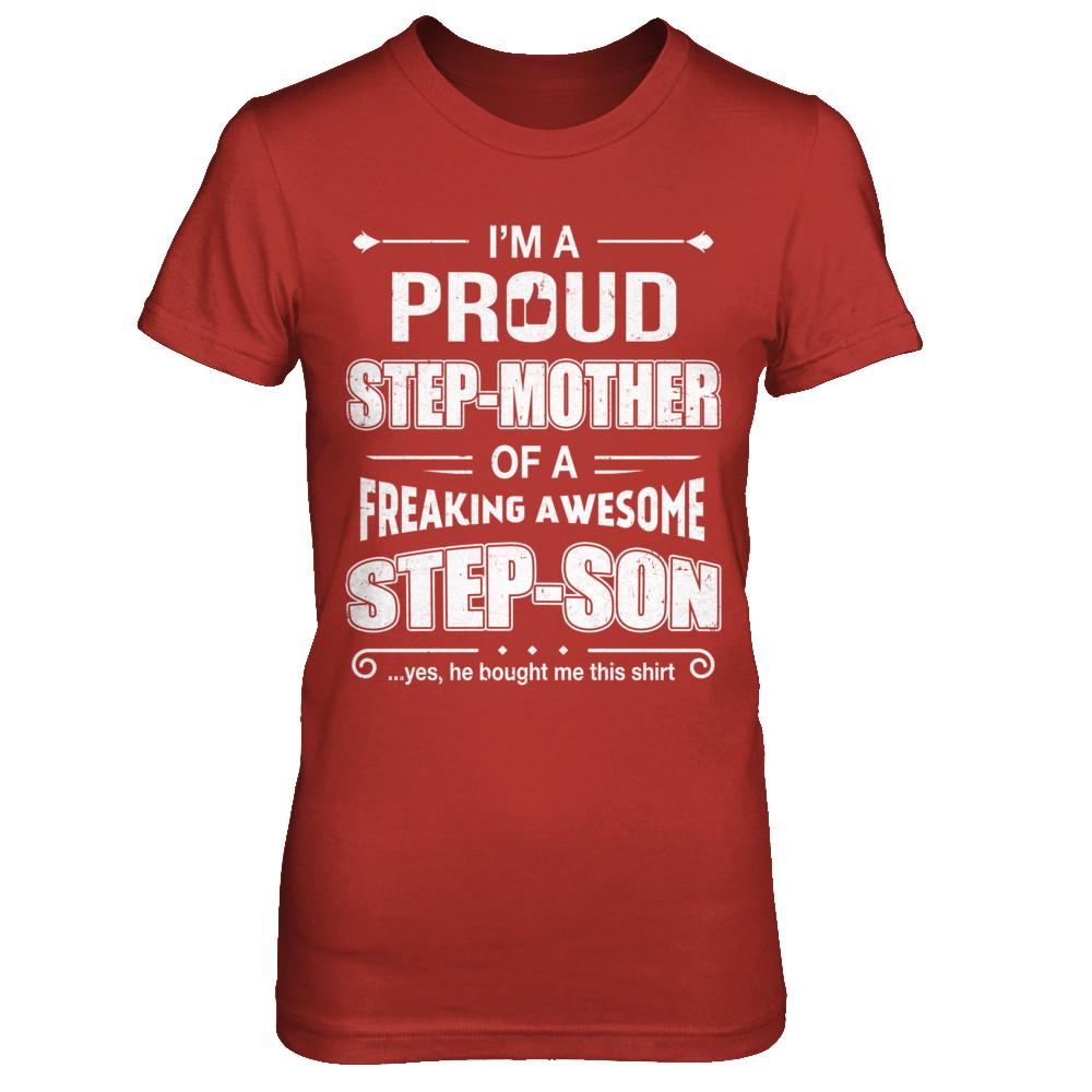 I'm A Proud Step-Mom Of Awesome Step-Son Mothers Day-T-Shirt & Hoodie-Women's T-Shirt-Red