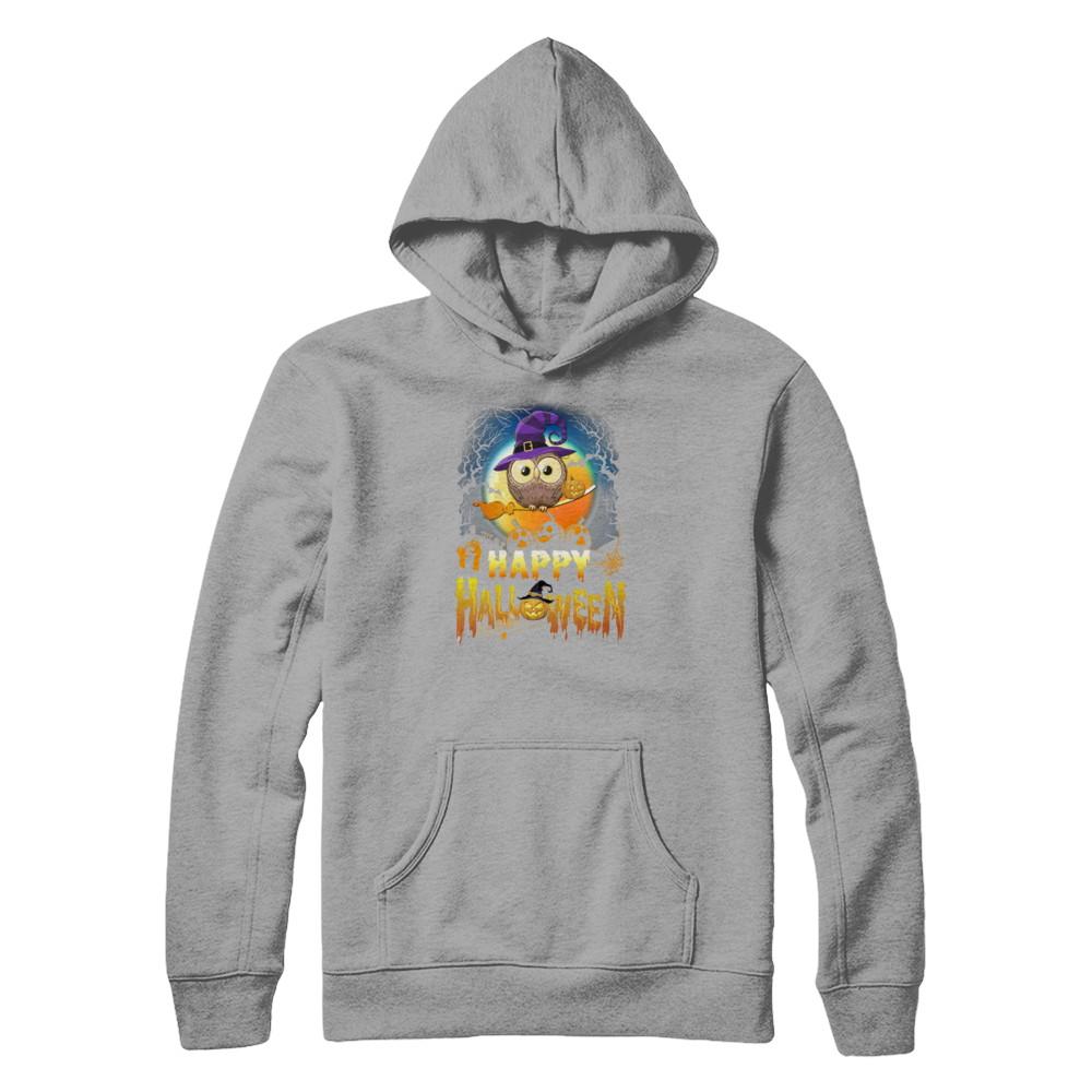 Happy Halloween Owl Witch-T-Shirt & Tank Top-Pullover Hoodie-Light Steel