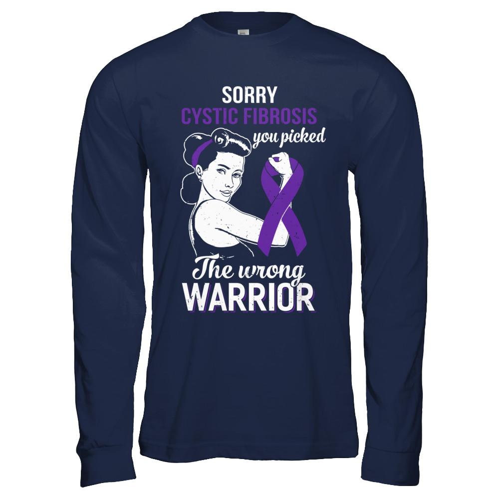 Sorry Cystic Fibrosis You Picked The Wrong Warrior Cystic Fibrosis-T-Shirt & Hoodie-Long Sleeve T-Shirt-Navy