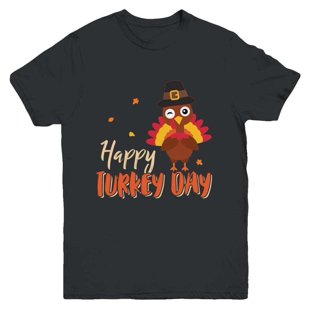 Happy Turkey Day Funny Thanksgiving Gift Youth-Youth Shirt-Youth T-Shirt-Black