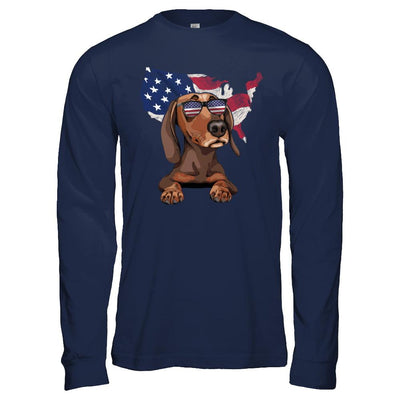 Funny Patriot Dachshund Dog 4Th Of July American Flag-T-Shirt & Hoodie-Long Sleeve T-Shirt-Navy