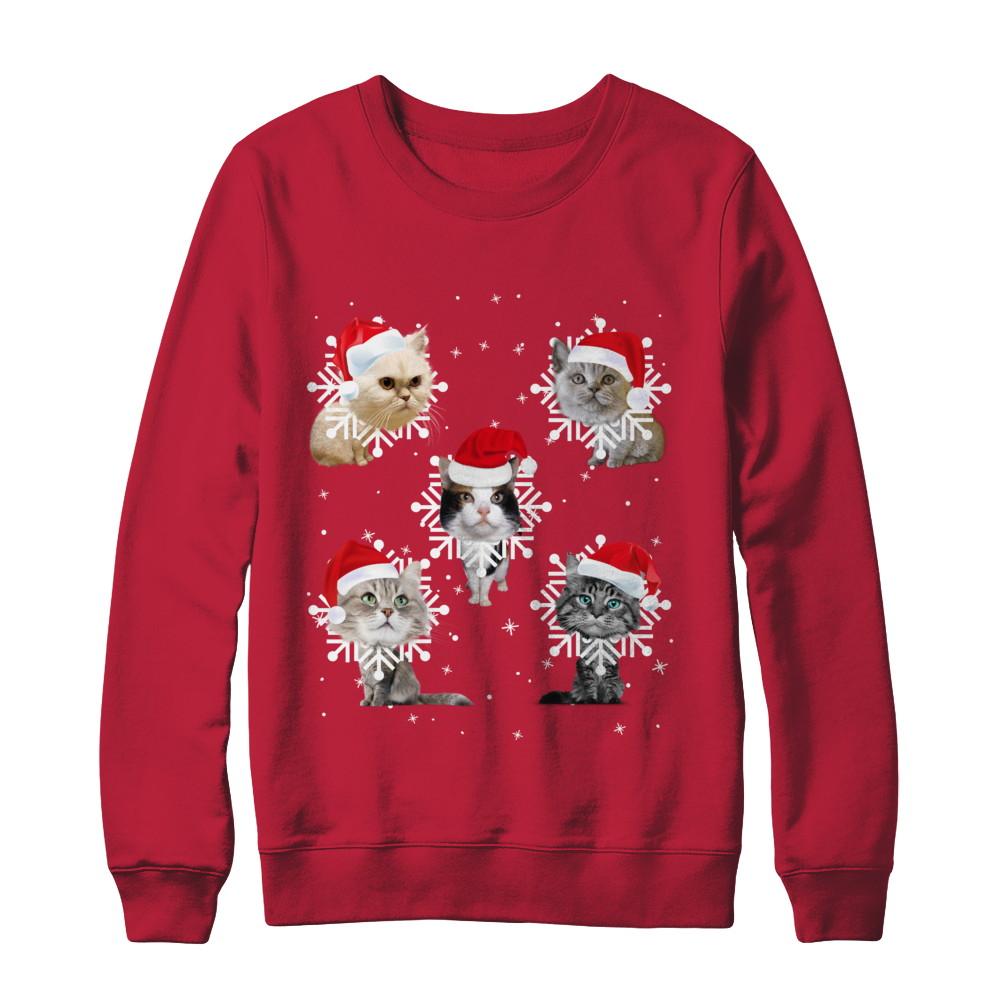 Cute Cat's Christmas Snowflakes Cat Claus-T-Shirt & Sweatshirt-Crewneck Sweatshirt-Red