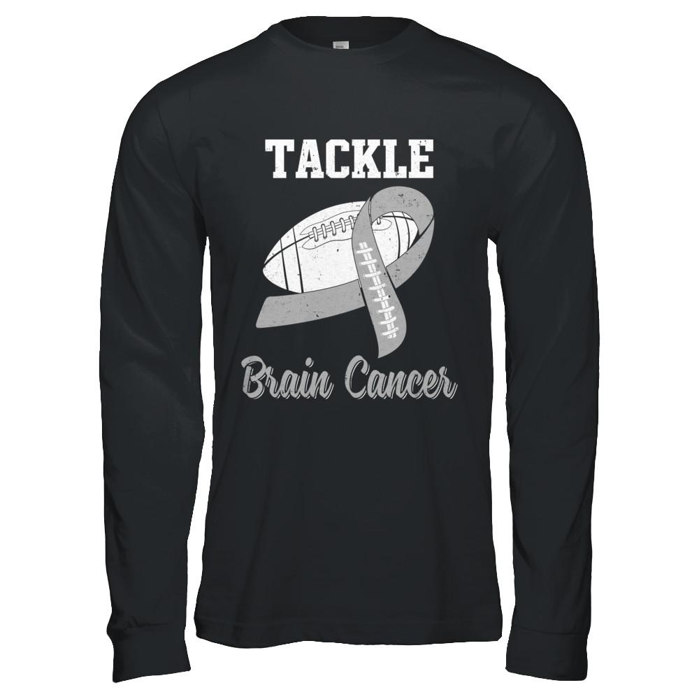 Football Survivor Tackle Gray Brain Cancer Awareness-T-Shirt & Hoodie-Long Sleeve T-Shirt-Black