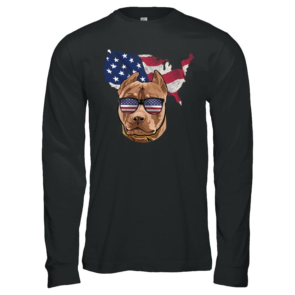 Funny Patriot Pit bull Dog 4Th Of July American Flag-T-Shirt & Hoodie-Long Sleeve T-Shirt-Black