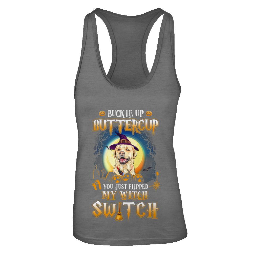 Buckle Up Buttercup Halloween Witch Labrador Costume-T-Shirt & Tank Top-Women's Ideal Racerback Tank-Dark Grey