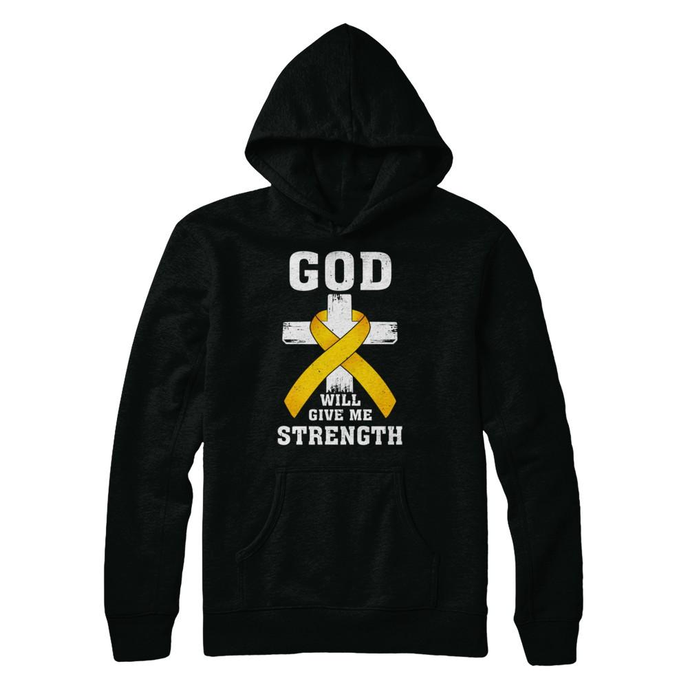 God Will Give Me Strength Gold Yellow Cancer Ribbon Gift-T-Shirt & Hoodie-Pullover Hoodie-Black