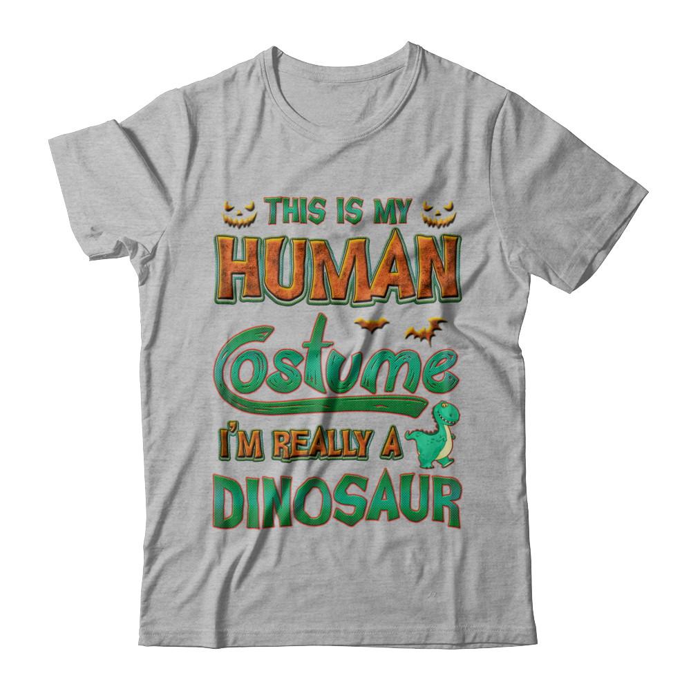 Halloween This Is My Human Costume I'm Really A Dinosaur-T-Shirt & Hoodie-Premium T-Shirt-Heather Gray