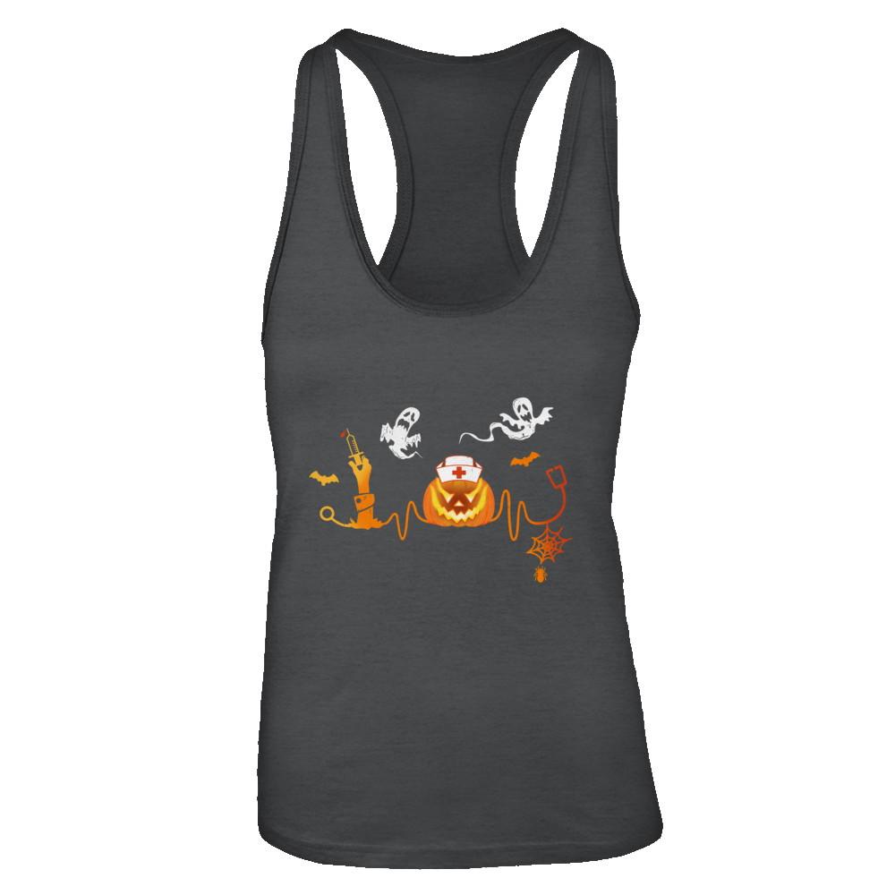 Funny Nurse Nursing Stethoscope Pumpkin Halloween-T-Shirt & Tank Top-Women's Ideal Racerback Tank-Black