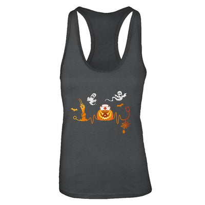 Funny Nurse Nursing Stethoscope Pumpkin Halloween-T-Shirt & Tank Top-Women's Ideal Racerback Tank-Black