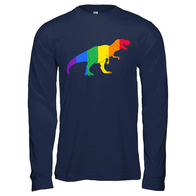 Pride LGBT Dinosaur T REX Gift Rainbow LGBT Gay Lesb-T-Shirt & Hoodie-Long Sleeve T-Shirt-Navy