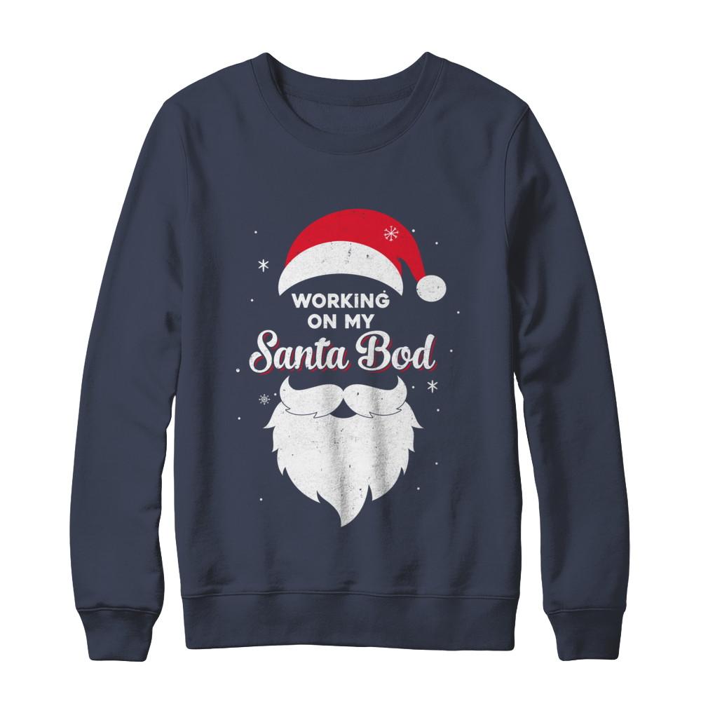 Working On My Santa Bod Pajamas Dad Papa Christmas-T-Shirt & Sweatshirt-Crewneck Sweatshirt-Navy