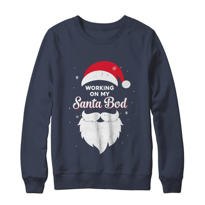 Working On My Santa Bod Pajamas Dad Papa Christmas-T-Shirt & Sweatshirt-Crewneck Sweatshirt-Navy