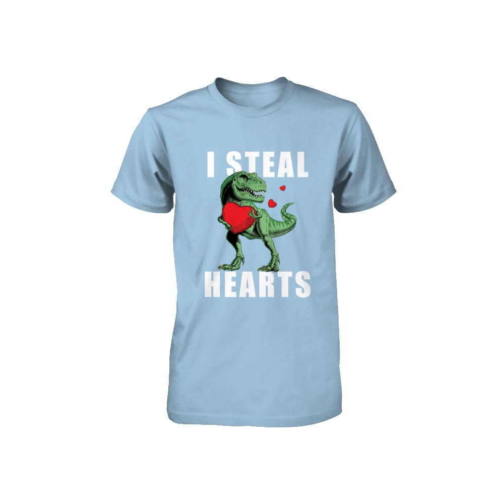 I Steal Hearts Funny Valentines Day Dinosaur T-Rex Boys Youth-Youth Shirt-Toddler T-Shirt-Light Blue