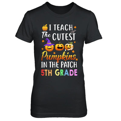 I Teach The Cutest Pumpkins In The Patch 5th Grade Halloween-T-Shirt & Hoodie-Women's T-Shirt-Black