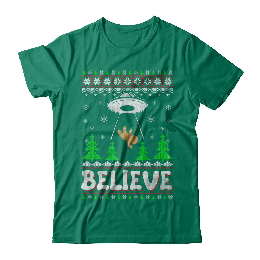 Believe UFO Gingerbread Ugly Christmas Sweater-T-Shirt & Sweatshirt-Classic T-Shirt-Kelly Green
