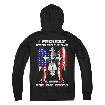 Veteran I Proudly Stand For The Flag Kneel For The Cross-T-Shirt & Hoodie-Pullover Hoodie-Black