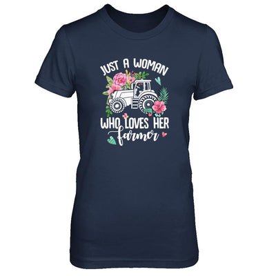Just A Woman Who Loves Her Farmer-T-Shirt & Tank Top-Women's T-Shirt-Navy