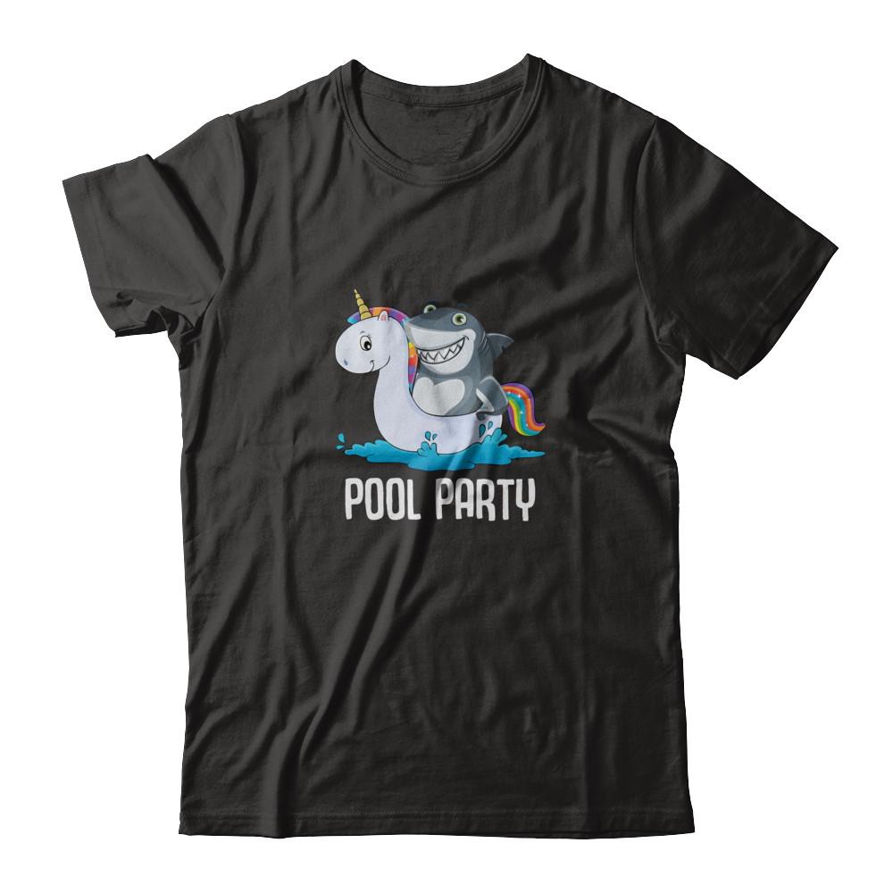 Pool Party Unicorn Float Funny Shark-T-Shirt & Tank Top-Classic T-Shirt-Black