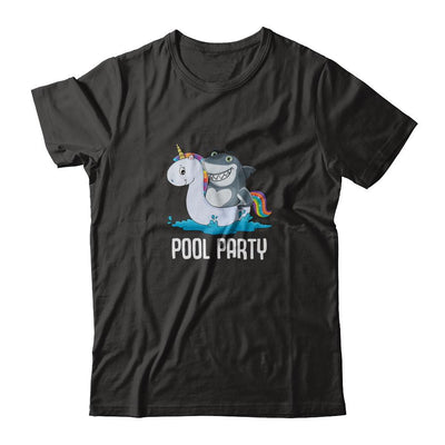 Pool Party Unicorn Float Funny Shark-T-Shirt & Tank Top-Classic T-Shirt-Black
