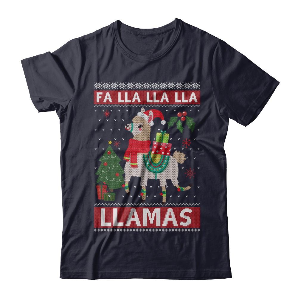 Fa Lla Lla Llama Christmas Singing Cute Ugly Sweater-T-Shirt & Sweatshirt-Premium T-Shirt-Midnight Navy