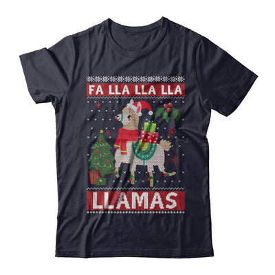 Fa Lla Lla Llama Christmas Singing Cute Ugly Sweater-T-Shirt & Sweatshirt-Premium T-Shirt-Midnight Navy