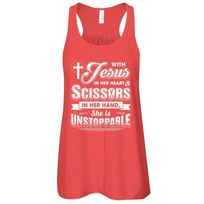With Jesus In Her Heart And Scissors For Hairdresser-T-Shirt & Tank Top-Women's Flowy Racerback Tank-Red