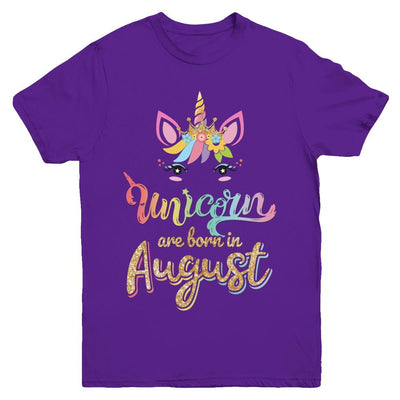 Cute Unicorns Are Born In August Birthday Gift Youth-Youth Shirt-Youth T-Shirt-Purple