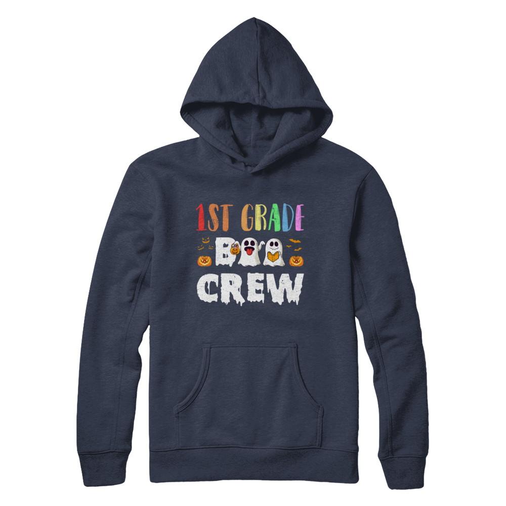 Cute Boo Crew 1st Grade Teacher Halloween-T-Shirt & Hoodie-Pullover Hoodie-Navy