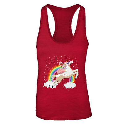 Flamingo Pink Bird Riding Unicorn-T-Shirt & Tank Top-Women's Ideal Racerback Tank-Red