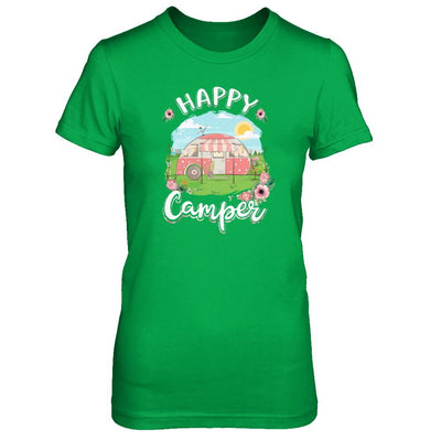 Happy Camper Flower Funny Camping Girl Gifts-T-Shirt & Tank Top-Women's T-Shirt-Irish Green