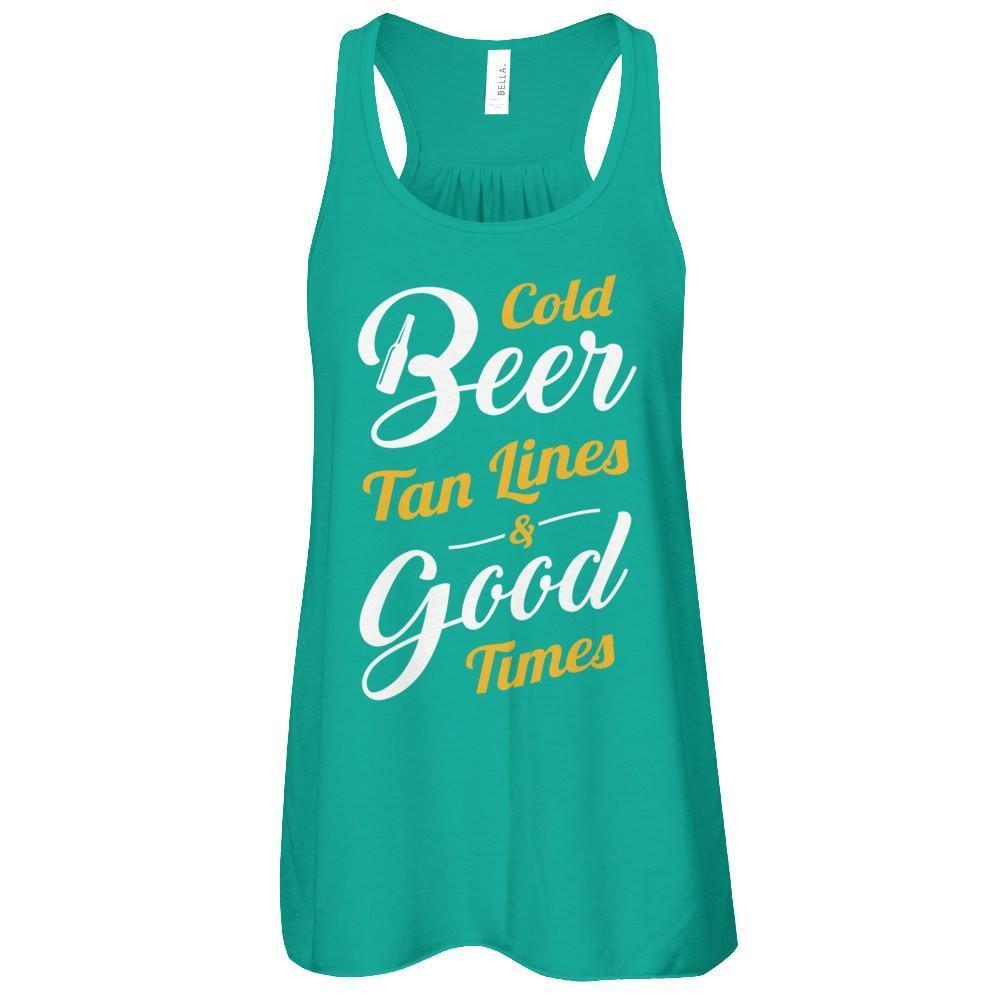 Cold Beer Tan Lines And Good Times-T-Shirt & Tank Top-Women's Flowy Racerback Tank-Kelly