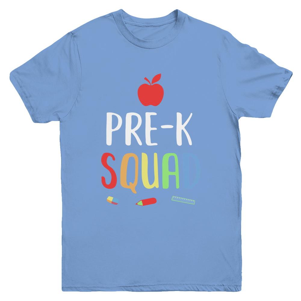 Pre-K Preschool Squad Back To School Teacher Gift Youth-Youth Shirt-Youth T-Shirt-Carolina Blue