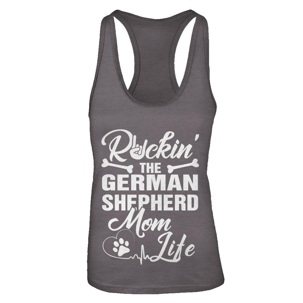Rockin The German Shepherd Mom Life-T-Shirt & Tank Top-Women's Ideal Racerback Tank-Dark Grey
