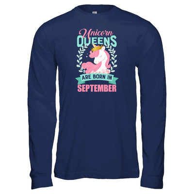 Unicorn Queens Are Born In September Birthday Gift-T-Shirt & Tank Top-Long Sleeve T-Shirt-Navy