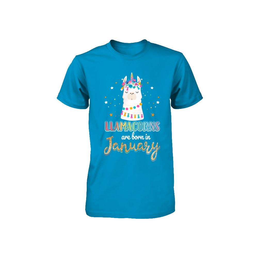 Llama Unicorn Llamacorns Born In January Birthday Gift Youth-Youth Shirt-