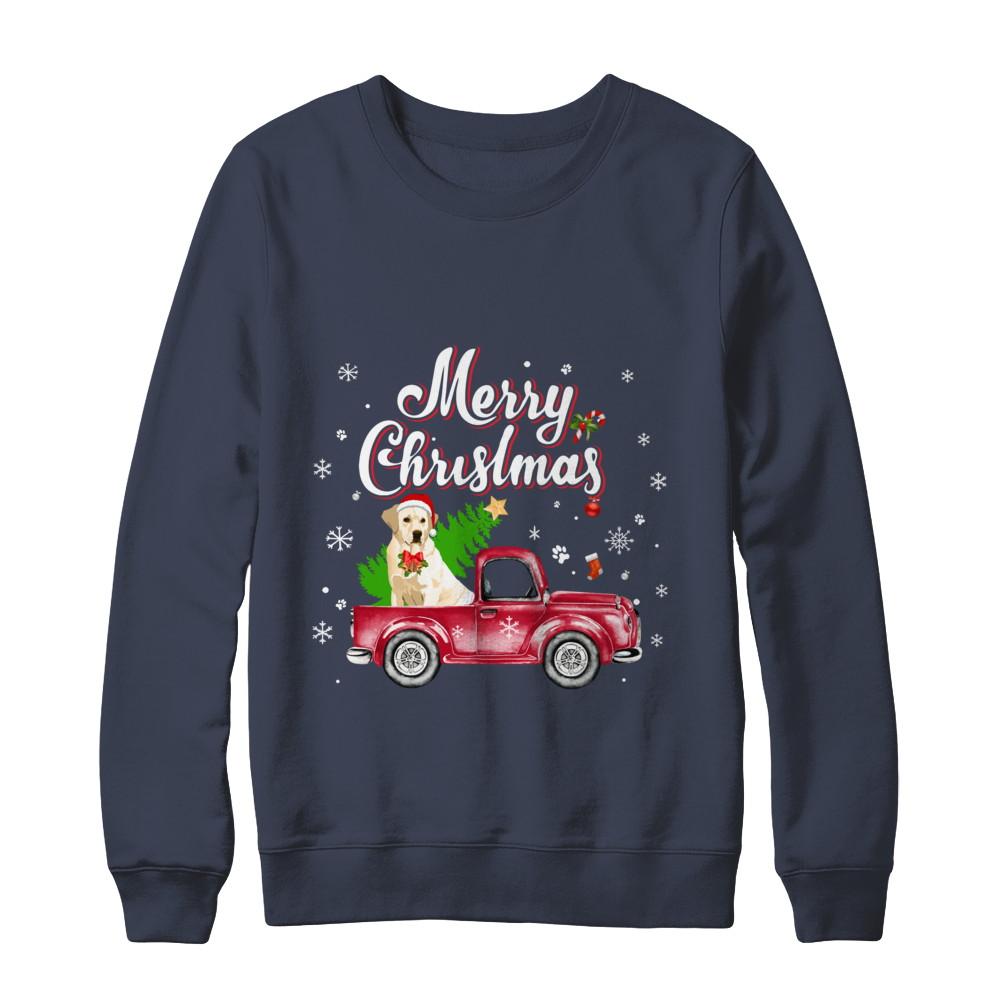 Labrador Retriever Rides Red Truck Christmas Pajama-T-Shirt & Sweatshirt-Crewneck Sweatshirt-Navy
