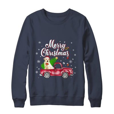 Labrador Retriever Rides Red Truck Christmas Pajama-T-Shirt & Sweatshirt-Crewneck Sweatshirt-Navy