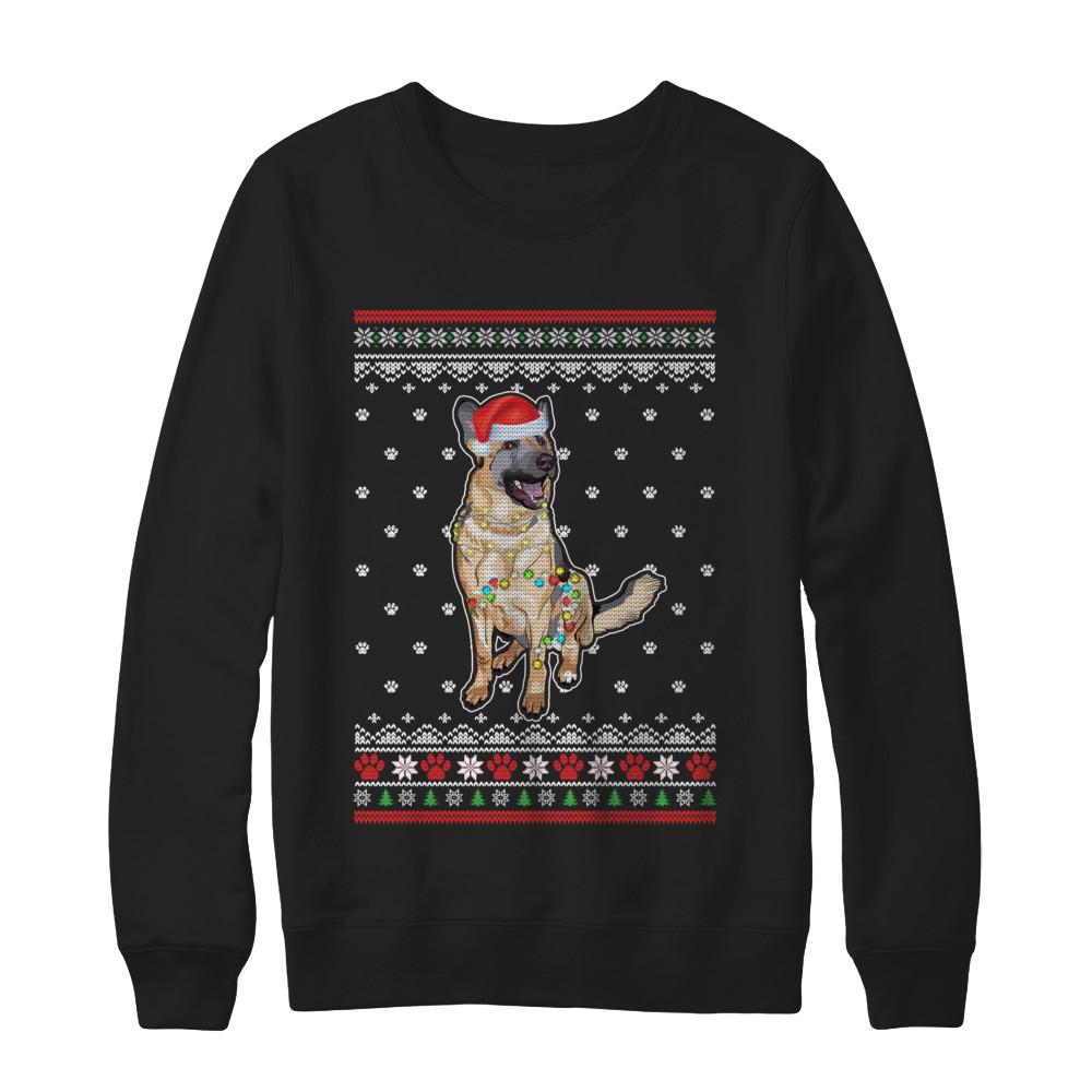 German Shepherd Christmas Ugly Sweater Lights Dog Xmas Gift-T-Shirt & Sweatshirt-Crewneck Sweatshirt-Black
