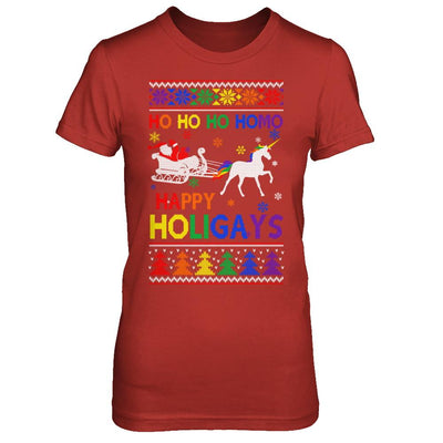 Ho Ho Ho Santa Riding Unicorrn Happy Holigays LGBT-T-Shirt & Sweatshirt-Women's T-Shirt-Red