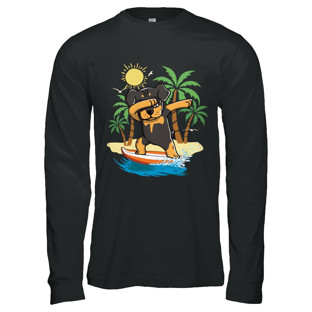 Summer Vacation Dabbing Rottweiler Surfing Surfboard Gift-T-Shirt & Hoodie-Long Sleeve T-Shirt-Black