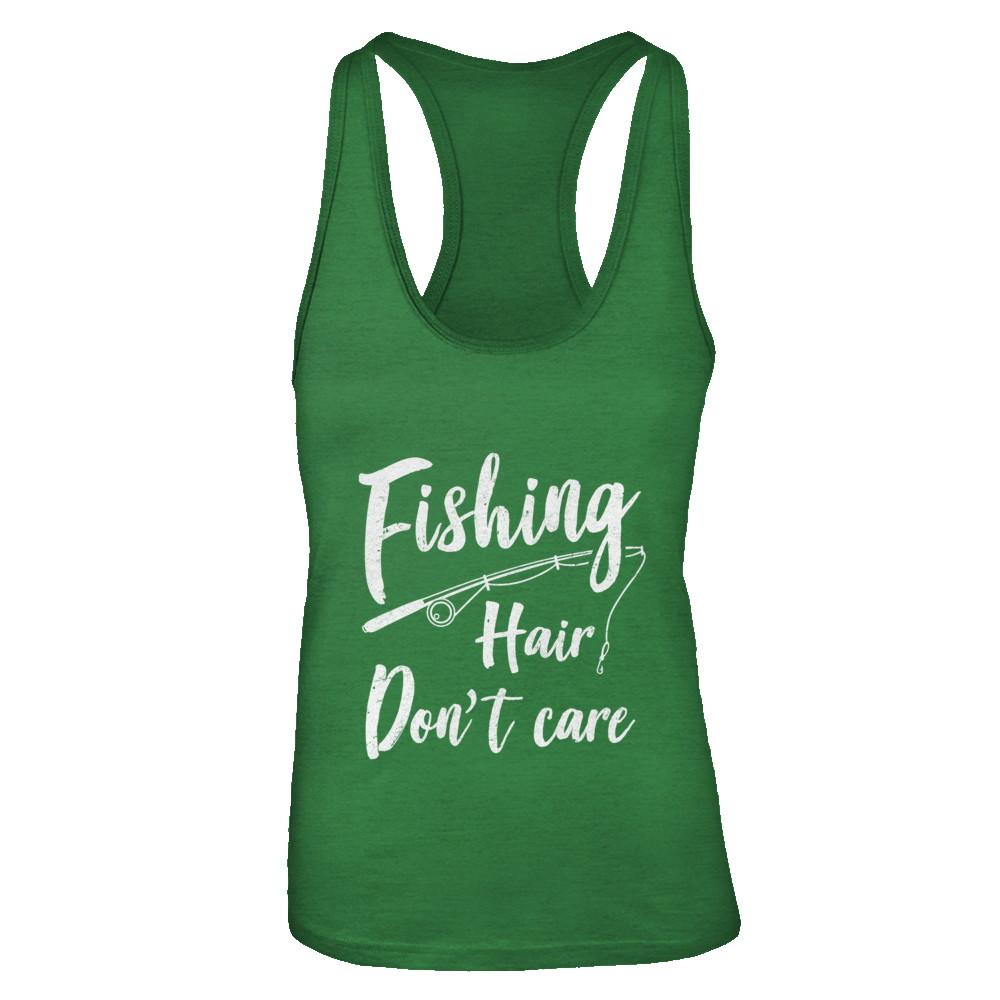 Fishing Hair Don't Care-T-Shirt & Tank Top-Women's Ideal Racerback Tank-Kelly Green