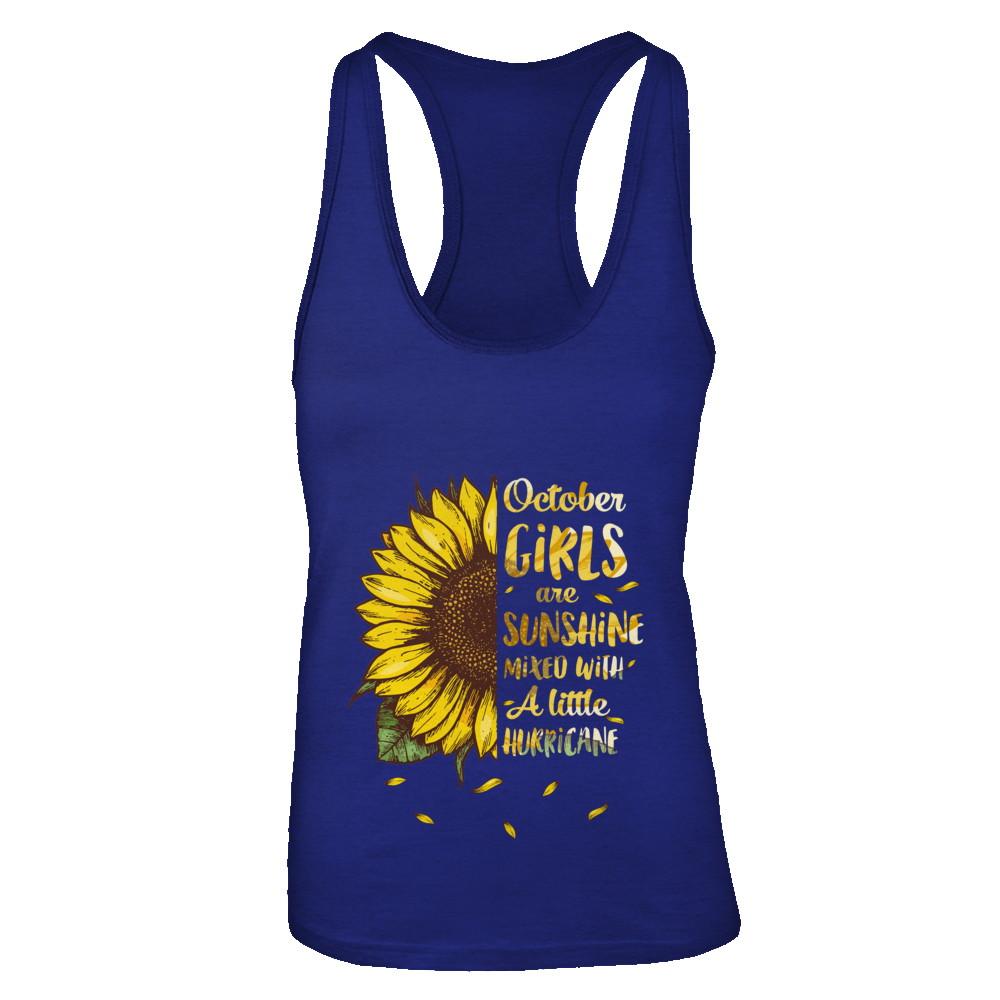 October Girls Are Sunshine Mixed With A Little Hurricane-T-Shirt & Tank Top-Women's Ideal Racerback Tank-Royal