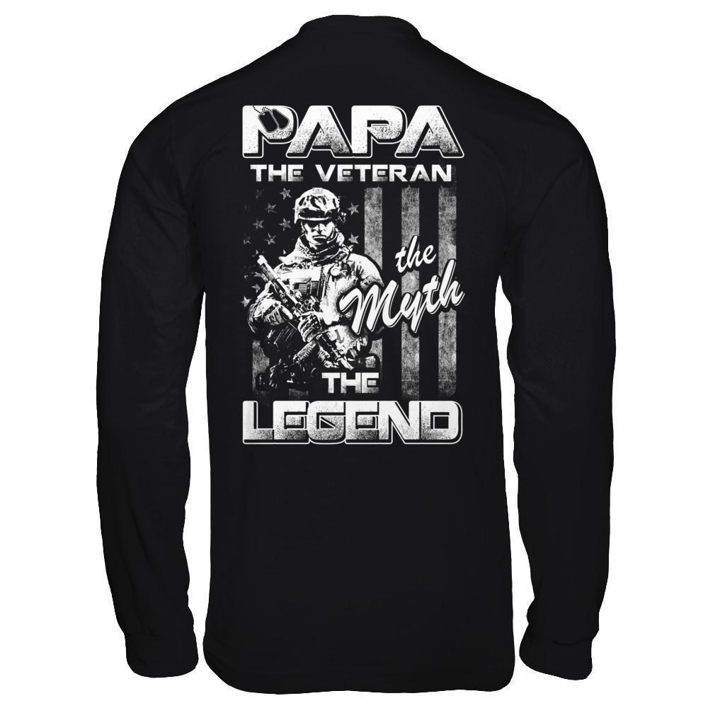 Papa The Veteran The Myth The Legend-T-Shirt & Hoodie-Long Sleeve T-Shirt-Black