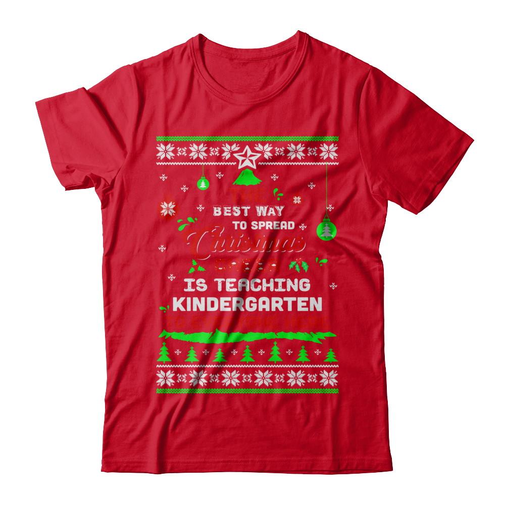 Teacher Christmas Cheer Teaching Kindergarten Everyone Sweater-T-Shirt & Sweatshirt-Premium T-Shirt-Red