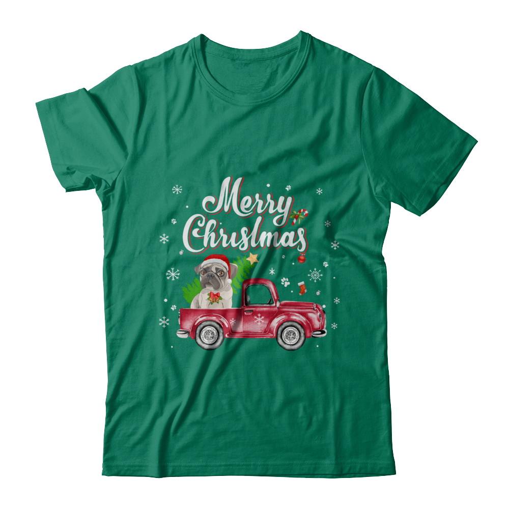 Pug Retriever Rides Red Truck Christmas Pajama-T-Shirt & Sweatshirt-Classic T-Shirt-Kelly Green