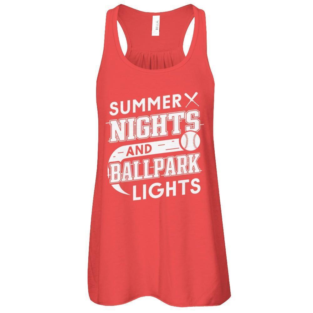Summer Nights Ballpark Lights Baseballs-T-Shirt & Hoodie-Women's Flowy Racerback Tank-Red