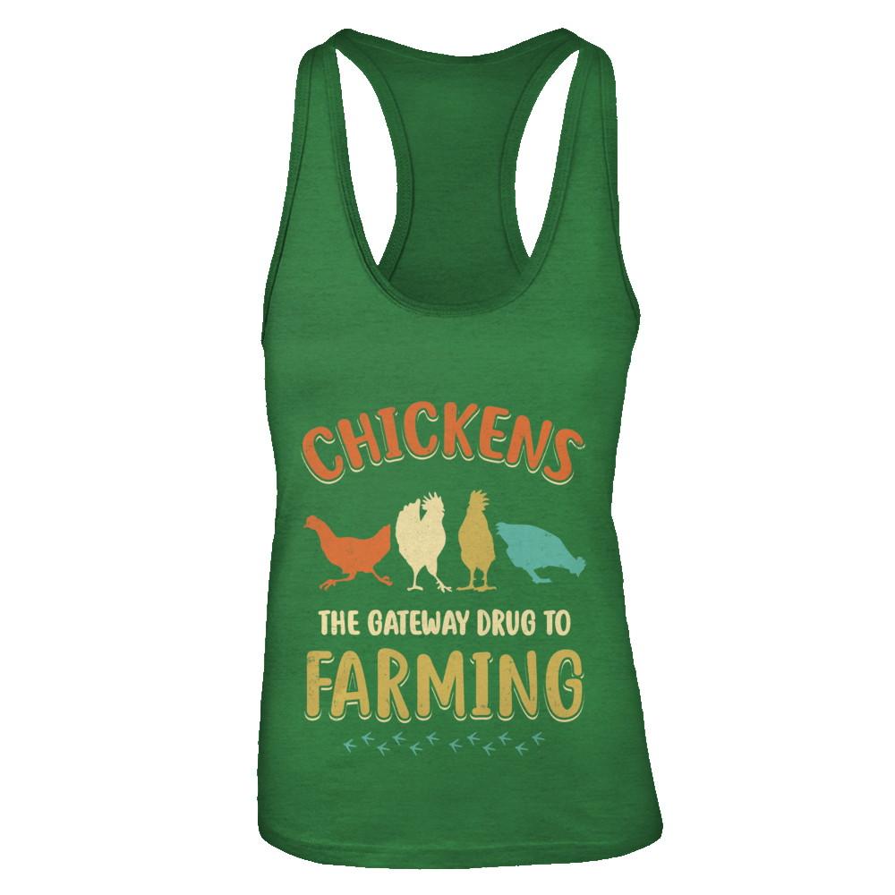 Vintage Chickens The Gateway Drug Funny Farmer Chicken-T-Shirt & Tank Top-Women's Ideal Racerback Tank-Kelly Green