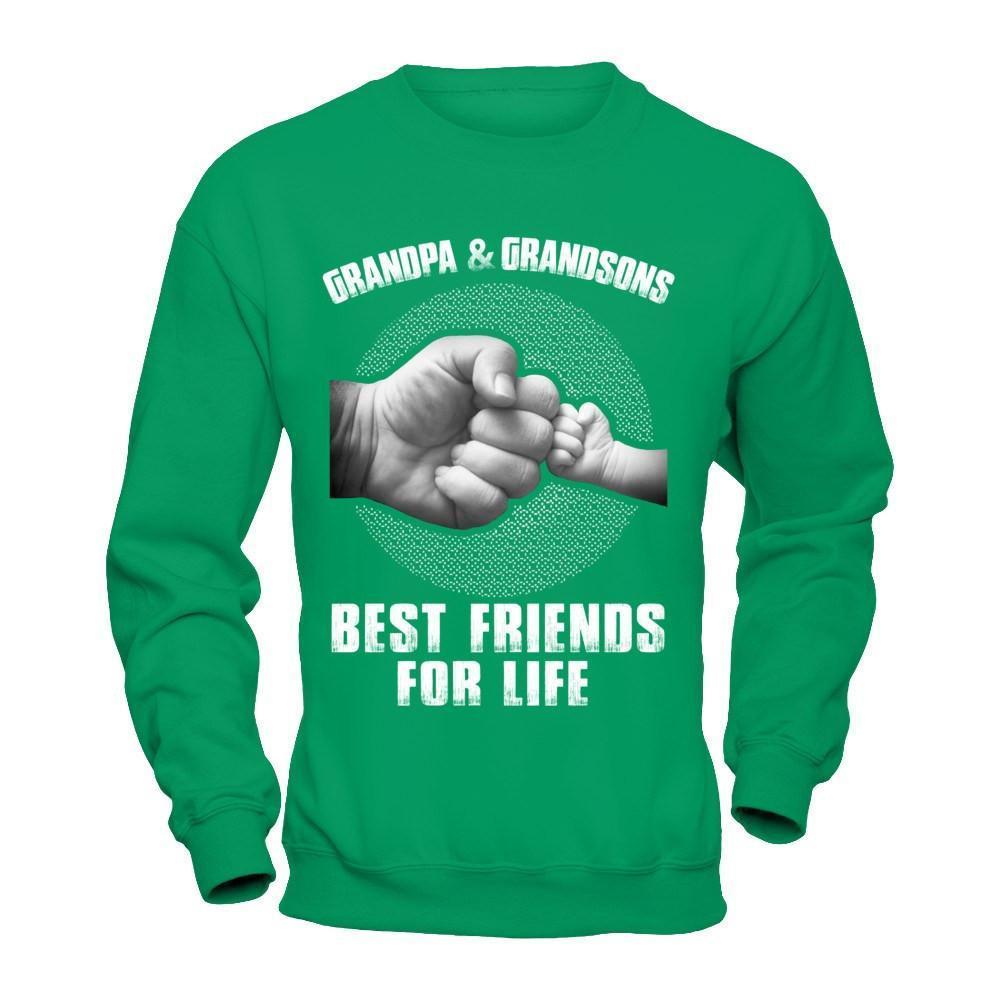 Grandpa And Grandsons Best Friends For Life-T-Shirt & Hoodie-Crewneck Sweatshirt-Irish Green